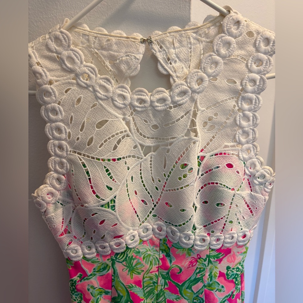 Lilly Pulitzer Pink and Green Romper Raz Berry Catty Shack Sadie Romper - Picture 7 of 13